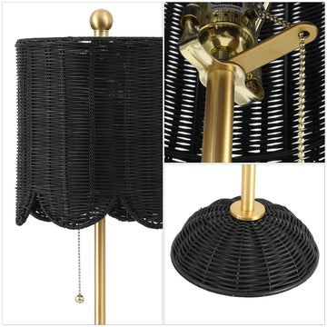 Celerie 27.5" Coastal Bohemian Rattan/Iron Scalloped Buffet LED Table Lamps with Pull Chain (Set of 2)